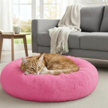 Get Store Yuvarlak Yumuşak Peluş Kedi ve Köpek Yatağı, Konforlu