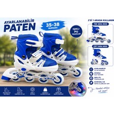Ayarlanabilir Çocuk Pateni 35-38 Numara – 2’si 1 Arada Inline & Çift Teker Modu | Işıklı Pu Tekerlek | Mavi