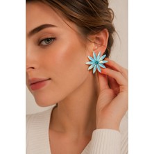 Solenya Buz Mavisi Kristal Taşlı Lotus Model Kadın Küpe