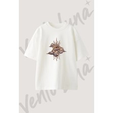 All Seeing Eye Tasarım Baskılı Unisex Oversize Kalıp Beyaz Tshirt
