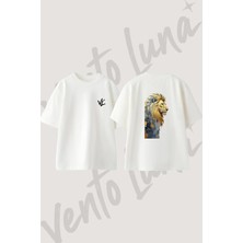Golden Lion Tasarım Sırt Baskılı Pamuk Beyaz Oversize T-Shirt