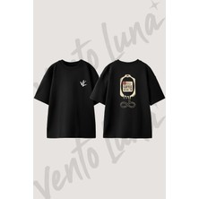Coffee Iv Bag Tasarım Sırt Baskılı Pamuk Siyah Oversize T-Shirt