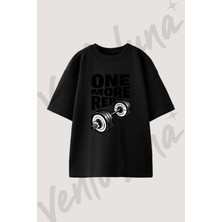 One More Rep Tasarım Baskılı Unisex Oversize Kalıp Siyah Tshirt