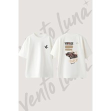 1957 Buick Tasarım Sırt Baskılı Pamuk Beyaz Oversize T-Shirt