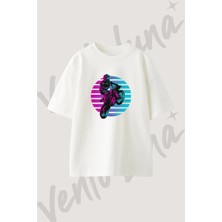 Motocross Rider_5 Tasarım Baskılı Unisex Oversize Kalıp Beyaz Tshirt