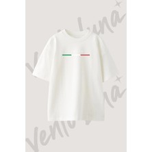 Italia Tasarım Baskılı Unisex Oversize Kalıp Beyaz Tshirt