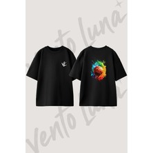 Basketball Splash Tasarım Sırt Baskılı Pamuk Siyah Oversize T-Shirt