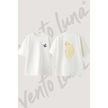 Golden Wolf Tasarım Sırt Baskılı Pamuk Beyaz Oversize T-Shirt