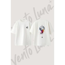 Basketball Moon Dunk Tasarım Sırt Baskılı Pamuk Beyaz Oversize T-Shirt