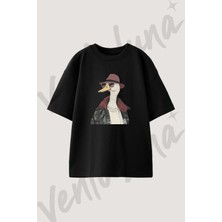 Ordek Hipster Tasarım Baskılı Unisex Oversize Kalıp Siyah Tshirt