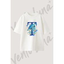 Kaplumbaga T Tasarım Baskılı Unisex Oversize Kalıp Beyaz Tshirt