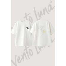 Golden Phoenix_1 Tasarım Sırt Baskılı Pamuk Beyaz Oversize T-Shirt