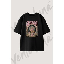 Hippie Kelebek Tasarım Baskılı Unisex Oversize Kalıp Siyah Tshirt