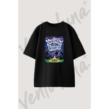 Mountain Is Calling Tasarım Baskılı Unisex Oversize Kalıp Siyah Tshirt