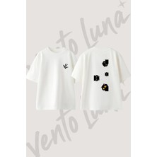 Black Cat_4 Tasarım Sırt Baskılı Pamuk Beyaz Oversize T-Shirt