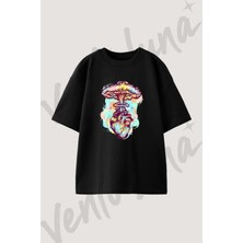Nuclear Heart Tasarım Baskılı Unisex Oversize Kalıp Siyah Tshirt