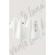Insan Anatomisi Tasarım Sırt Baskılı Pamuk Beyaz Oversize T-Shirt