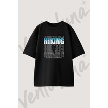 Hiking Mountain Tasarım Baskılı Unisex Oversize Kalıp Siyah Tshirt