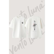 Bonsai Fuji Turna Tasarım Sırt Baskılı Pamuk Beyaz Oversize T-Shirt