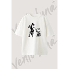 Motocross Baba Oglul Tasarım Baskılı Unisex Oversize Kalıp Beyaz Tshirt