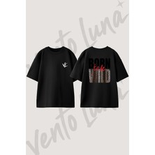 Born To Be Wild Tasarım Sırt Baskılı Pamuk Siyah Oversize T-Shirt