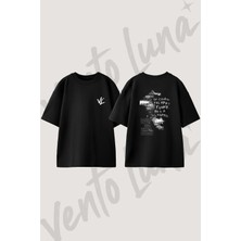 Charlie Chaplin Tasarım Sırt Baskılı Pamuk Siyah Oversize T-Shirt