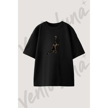 Slam Dunk_2 Tasarım Baskılı Unisex Oversize Kalıp Siyah Tshirt