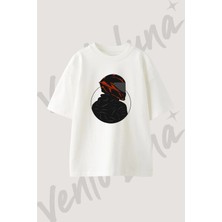 Motorcu Kask_2 Tasarım Baskılı Unisex Oversize Kalıp Beyaz Tshirt
