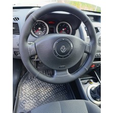Hasbay Dikişli Direksiyon Kılıfı Siyah Deri Nokta Deri Gri Dikişli Reno Megane 2 Için