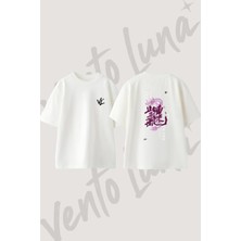Chinese Dragon Calligraphy Tasarım Sırt Baskılı Pamuk Beyaz Oversize T-Shirt