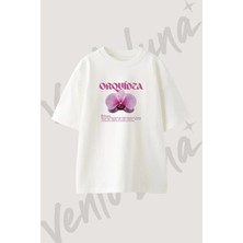 Orchid Tasarım Baskılı Unisex Oversize Kalıp Beyaz Tshirt