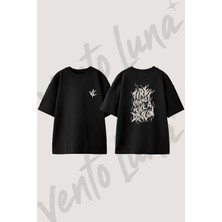 Fire Dragon Tasarım Sırt Baskılı Pamuk Siyah Oversize T-Shirt