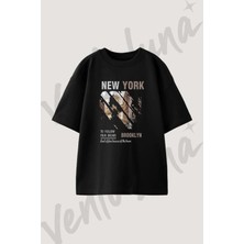New York City_1 Tasarım Baskılı Unisex Oversize Kalıp Siyah Tshirt