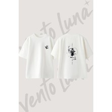 Japon Samuray Tasarım Sırt Baskılı Pamuk Beyaz Oversize T-Shirt
