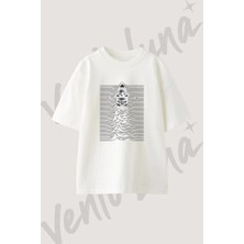 Joy Division Unknown Pleasures Tasarım Baskılı Unisex Oversize Kalıp Beyaz Tshirt