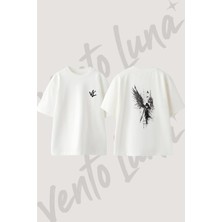 Gothic Angel Tasarım Sırt Baskılı Pamuk Beyaz Oversize T-Shirt