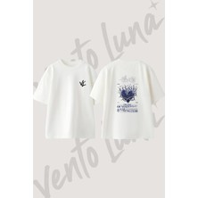 Heart Thorns Flame Tasarım Sırt Baskılı Pamuk Beyaz Oversize T-Shirt