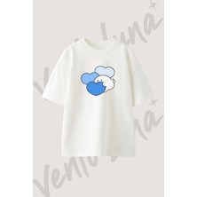 Kalpler Karakter Tasarım Baskılı Unisex Oversize Kalıp Beyaz Tshirt