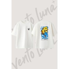 Grafiti Yazar Tasarım Sırt Baskılı Pamuk Beyaz Oversize T-Shirt
