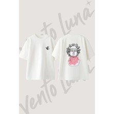 Adalet Bust Tasarım Sırt Baskılı Pamuk Beyaz Oversize T-Shirt
