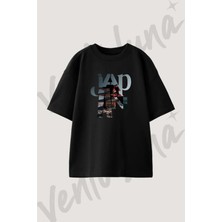 Japon Pagoda Tasarım Baskılı Unisex Oversize Kalıp Siyah Tshirt