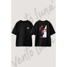 Basketball Fire Tasarım Sırt Baskılı Pamuk Siyah Oversize T-Shirt