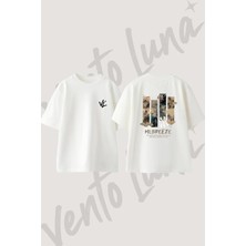 Asya Dag Bulut Tasarım Sırt Baskılı Pamuk Beyaz Oversize T-Shirt