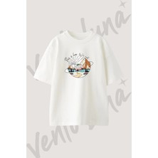 Hippie Van Tasarım Baskılı Unisex Oversize Kalıp Beyaz Tshirt