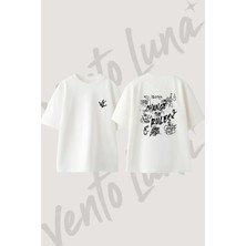 Graffiti Text Tasarım Sırt Baskılı Pamuk Beyaz Oversize T-Shirt