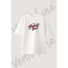 Highest Limit Tasarım Baskılı Unisex Oversize Kalıp Beyaz Tshirt