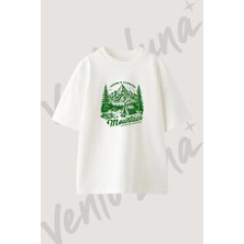 Dag Kamp_1 Tasarım Baskılı Unisex Oversize Kalıp Beyaz Tshirt