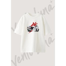 Hayabusa Tasarım Baskılı Unisex Oversize Kalıp Beyaz Tshirt