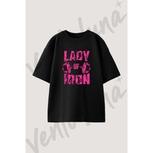 Iron Lady Tasarım Baskılı Unisex Oversize Kalıp Siyah Tshirt