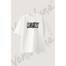 Money Art Tasarım Baskılı Unisex Oversize Kalıp Beyaz Tshirt